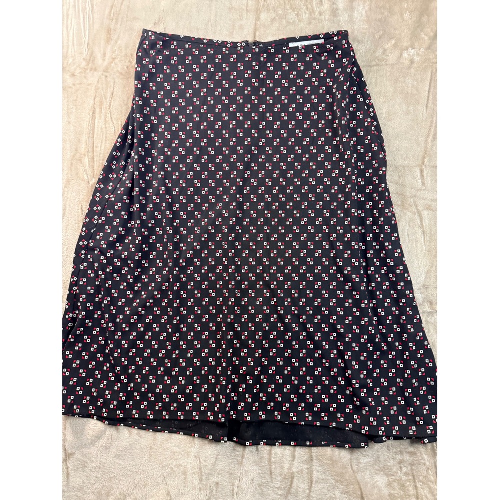 90s Nine West Womens Flouncy Geometric Print Midi Skirt Zip Office Mod Retro